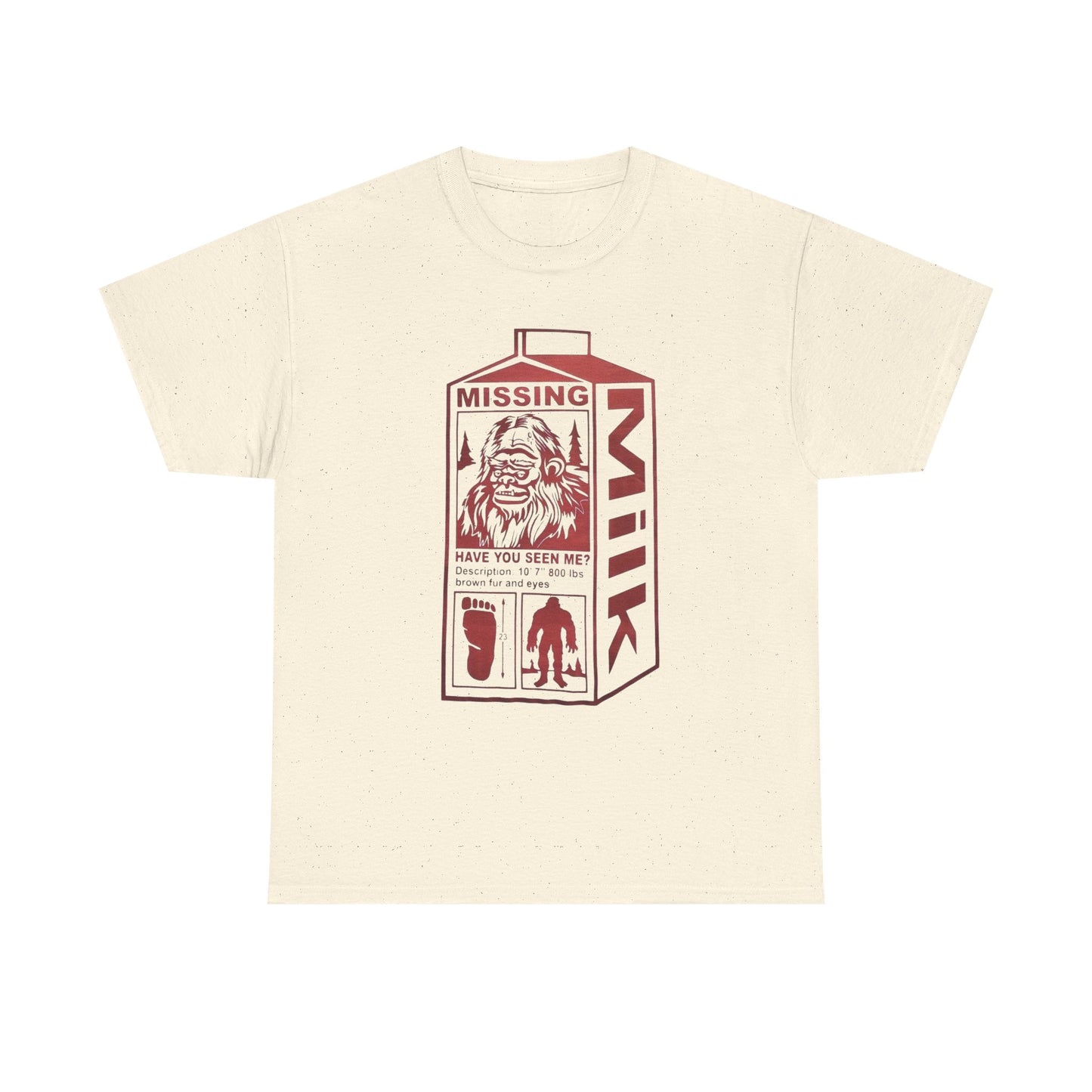 Missing Sasquatch Funny Milk Carton T-Shirt NEW Gift Unisex Heavy Cotton Tee