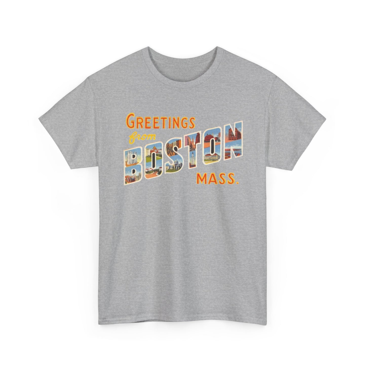 Boston T-shirt vintage postcard skyline retro Dunkin’s Unisex Heavy Cotton Tee