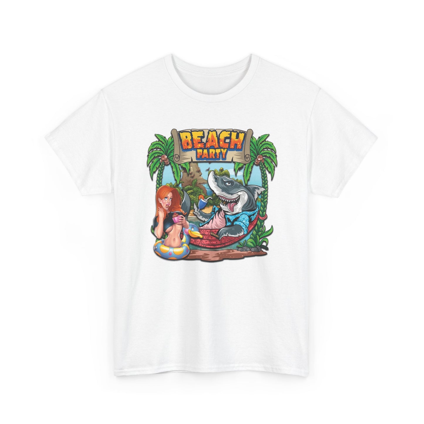 Beach Party Graphic T Shirt Retro Shark Party Unisex Heavy Cotton Tee