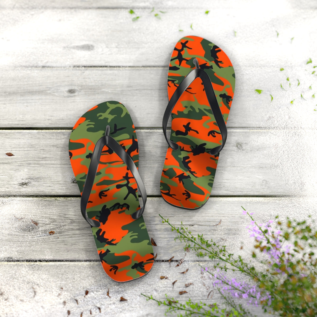 Waves And Sun Sandals Orange Camo Summer Flip Flops Slides BRAND NEW