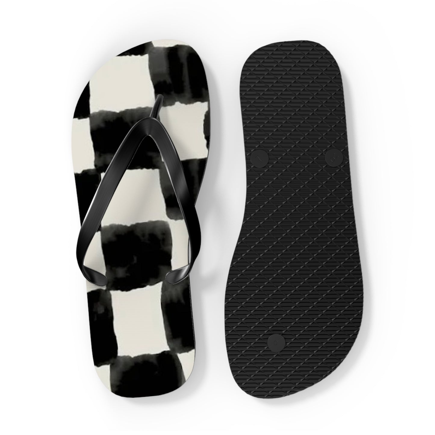 Checkered Black And White Sandals, Beach Shoes, Vacation Flip Flops, Pool Slides