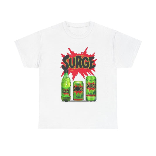 Surge Soda T-shirt vintage nostalgia graphic 90s kids Mountain Dew Heavy Cotton