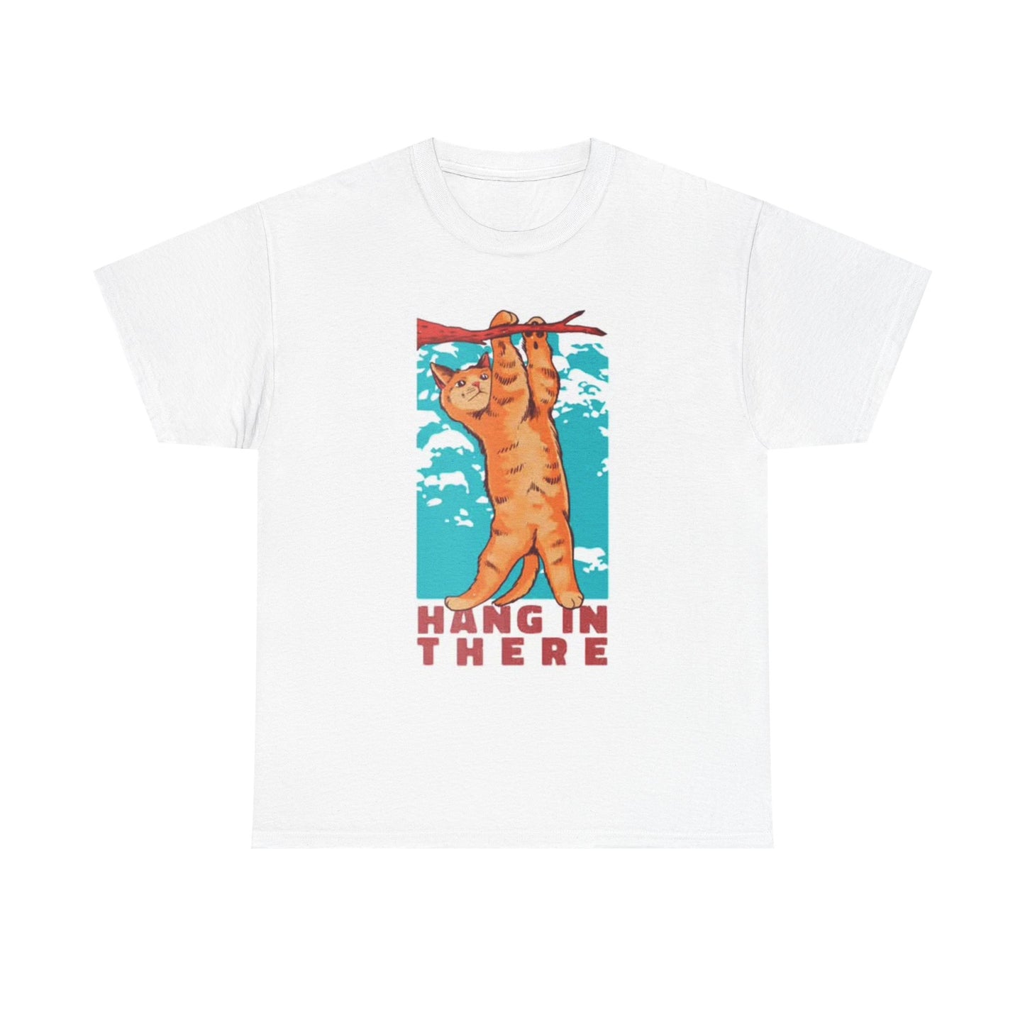 Hang In There Cat Shirt Funny Kitten Hanging Graphic Unisex Heavy Cotton Tee
