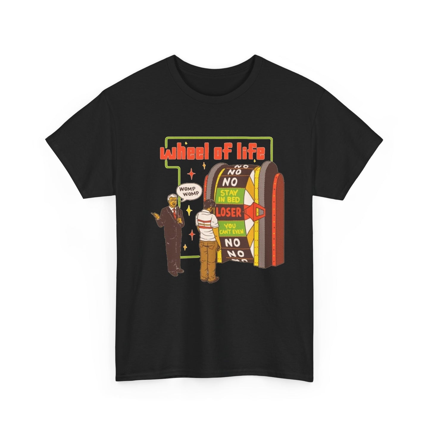 Wheel Of Life Funny Dark Humor Jokes Graphic T Shirt Regular Men's Heavy Cotton Tee