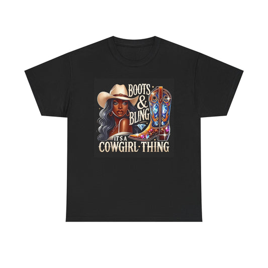 Cowgirl Thing Boots And Bling Graphic T Shirt Womens Vintage Retro Cotton Tee