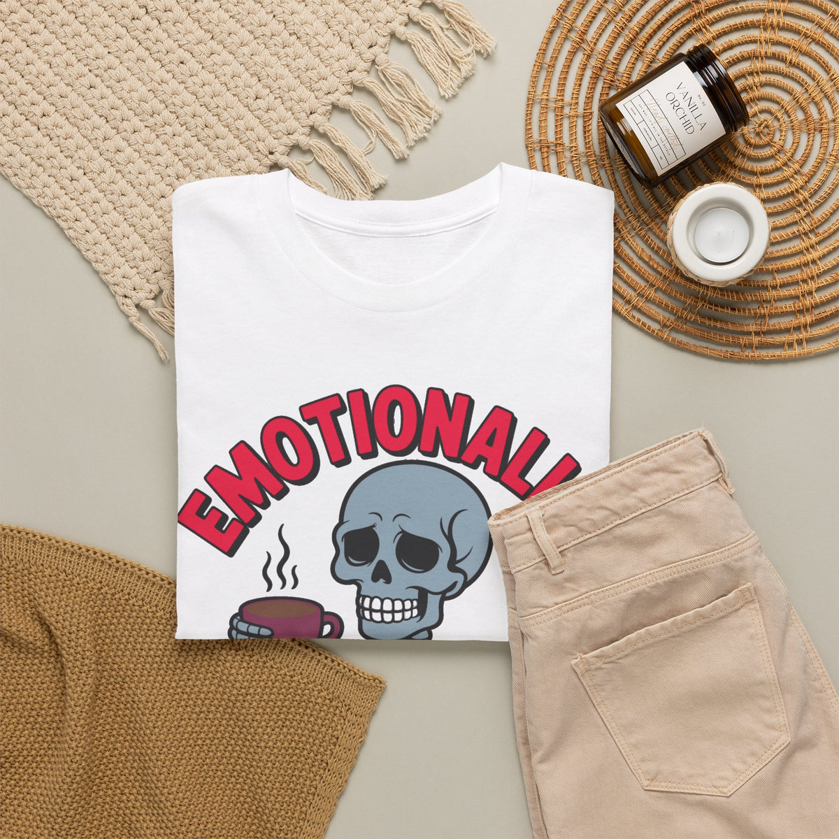 Emotionally Bone-Dry Skeleton Coffee Tee Funny  Men's Tee