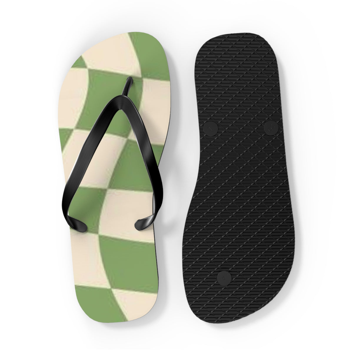 Checkered Wavy Green Sandals, Beach Shoes, Vacation Flip Flops, Pool Slides