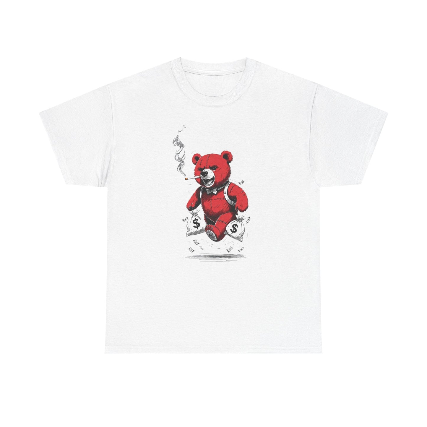 Money Bags Teddy Bear Smoking Graphic T Shirt NEW Unisex Heavy Cotton Tee