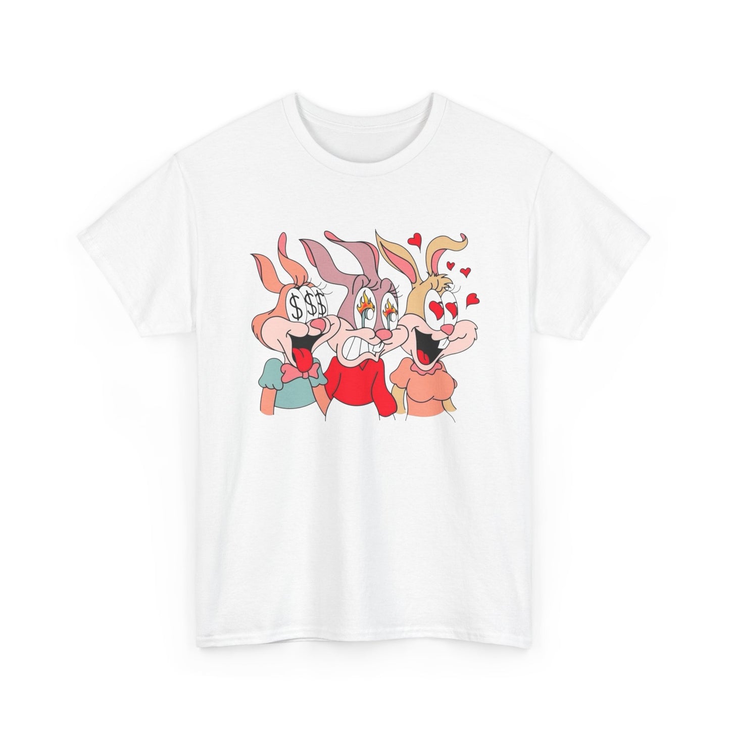 Rabbit Hearts And Love Graphic T-Shirt Comfy Cotton Tee Brand NEW