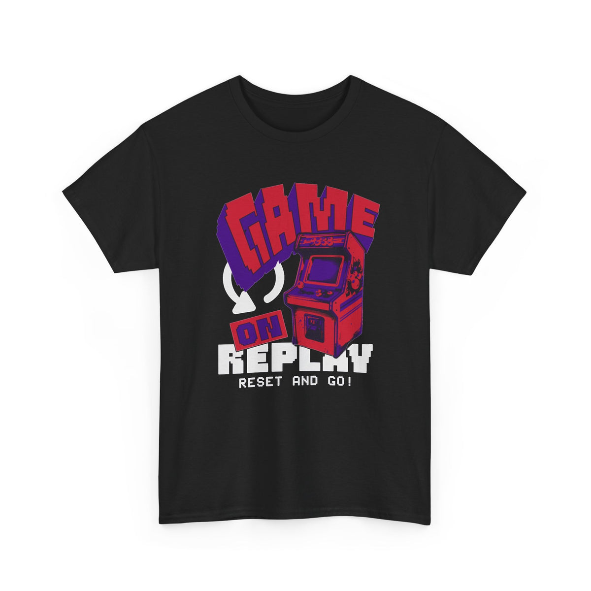 Video Games On Replay Graphic T Shirt Men's Arcade Heavy Cotton Tee