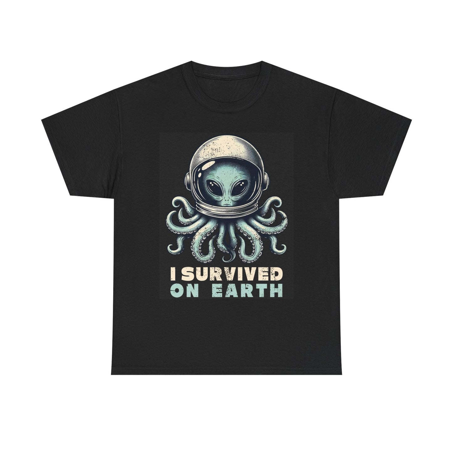 I Survived On Earth Graphic T Shirt Vintage Funny Retro Unisex Heavy Cotton Tee