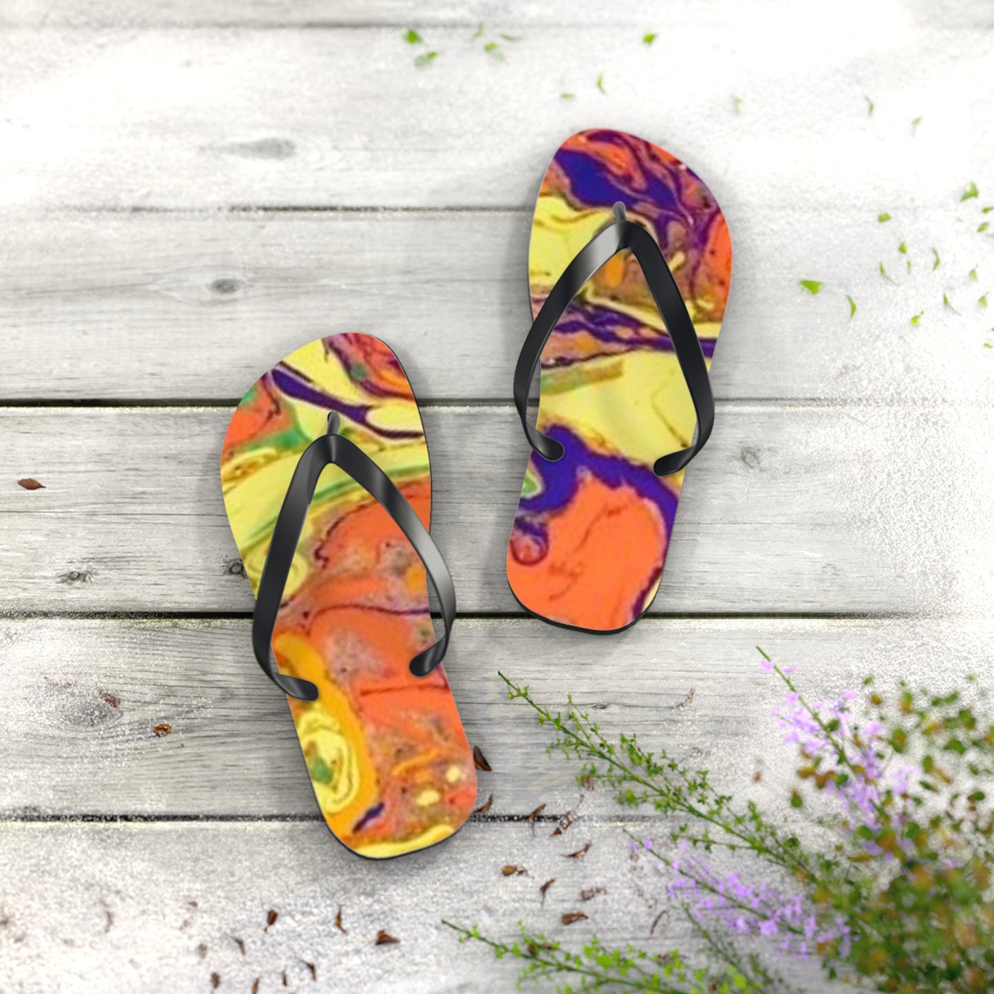 Orange And Yellow Flip Flops, Sandals Slides, Summer Footwear, Brand New
