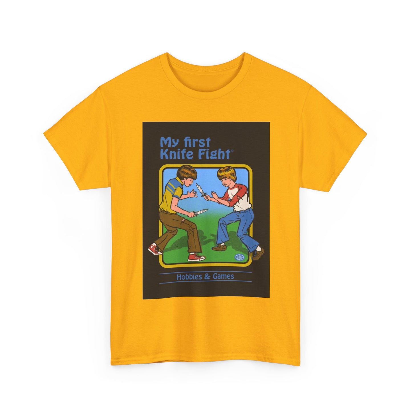 My First Knife Fight Tshirt Funny Kids Poster Retro 70s Unisex Heavy Cotton Tee