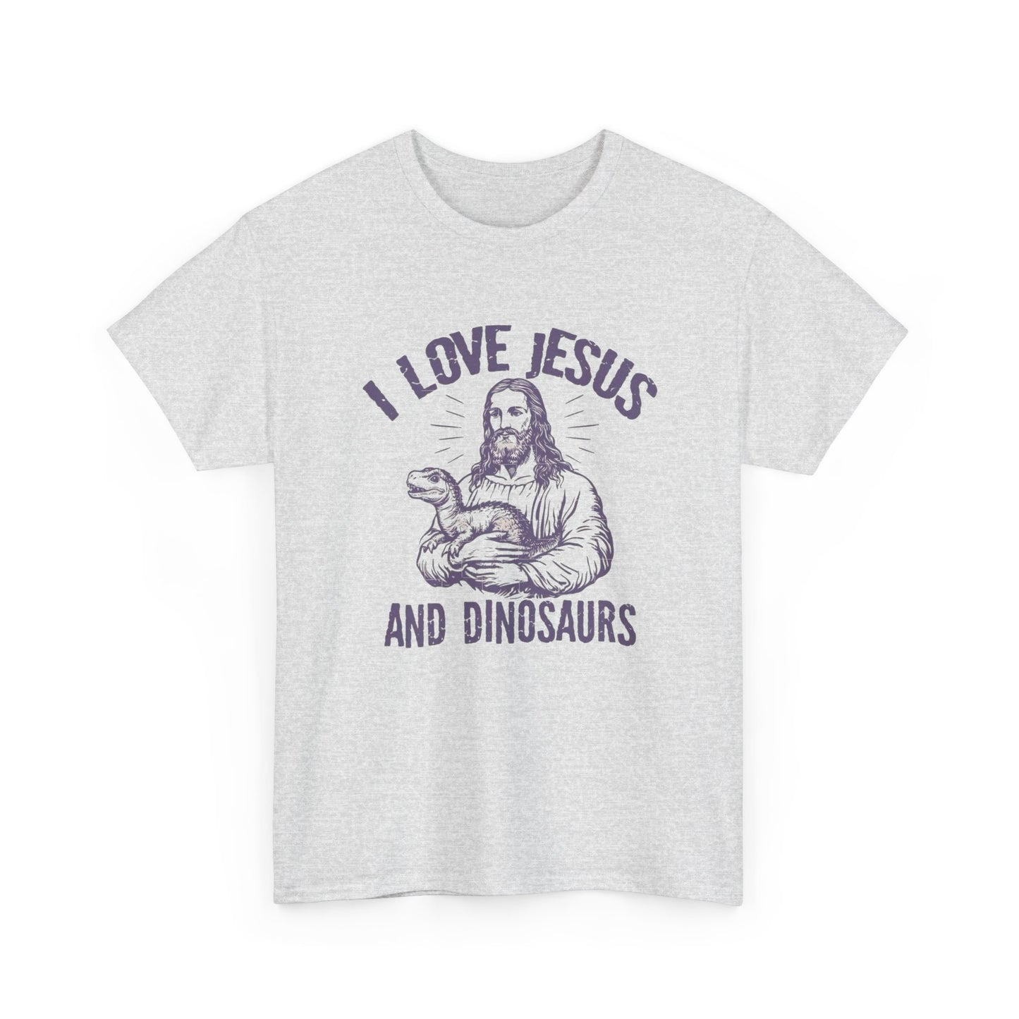 I Love Jesus And Dinosaurs Graphic T Shirt NEW Adult Regular Heavy Cotton Tee