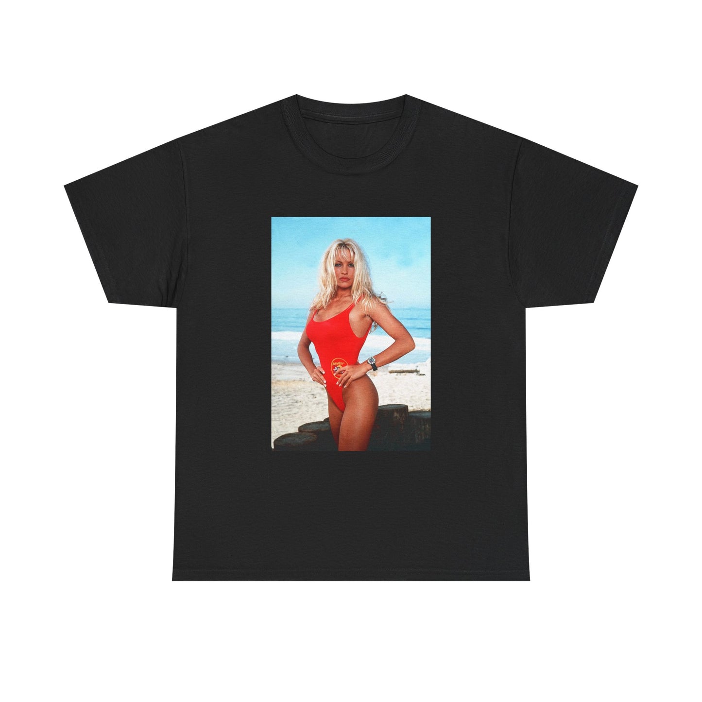 Pam Anderson Baywatch Tshirt Retro Bikini On the Beach Unisex Heavy Cotton Tee