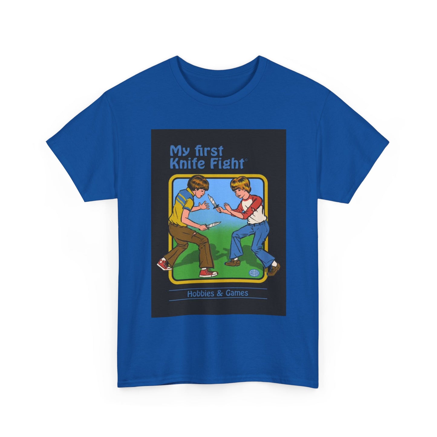 My First Knife Fight Tshirt Funny Kids Poster Retro 70s Unisex Heavy Cotton Tee