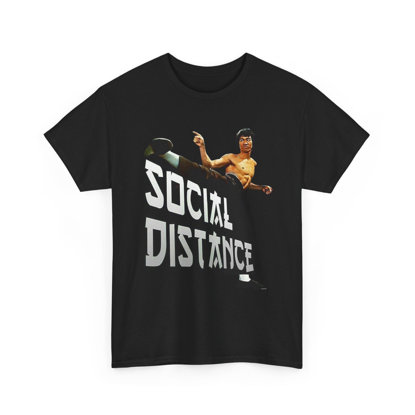 Social Distance Graphic T Shirt Funny Bruce Lee Karate Unisex Heavy Cotton Tee