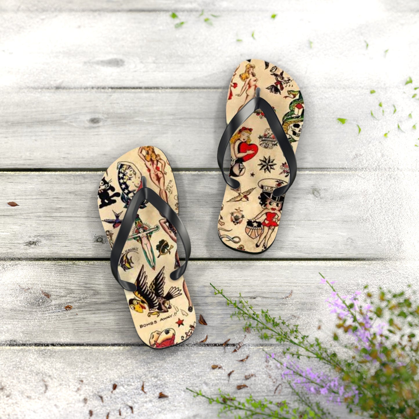 Sailor Jerry Navy Sandals, Beach Shoes, Vacation Flip Flops, Pool Slides