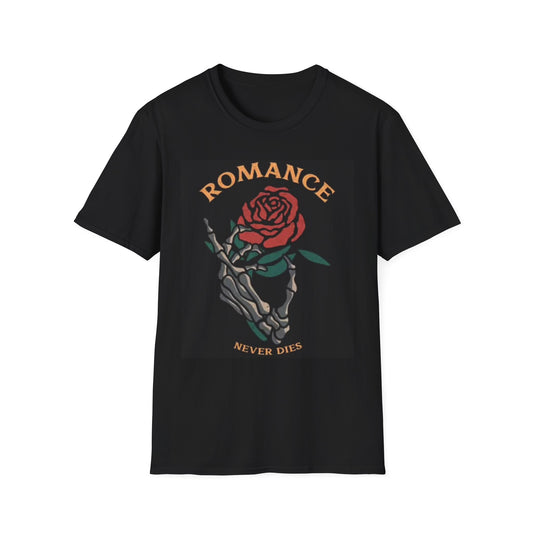 Romance Never Dies Graphic T Shirt Vintage Roses Rock Unisex Softstyle T-Shirt
