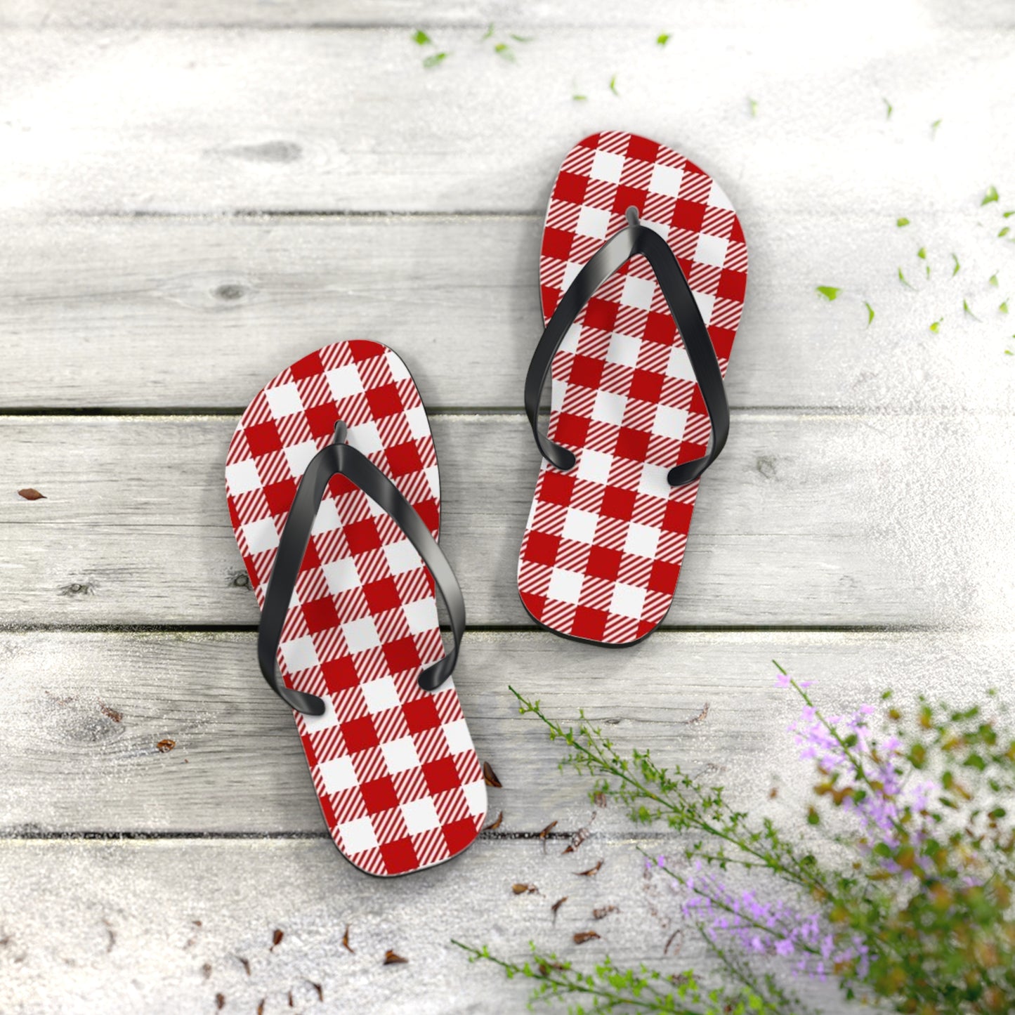 Red And White Checkered Sandals, Beach Shoes, Vacation Flip Flops, Pool Slides