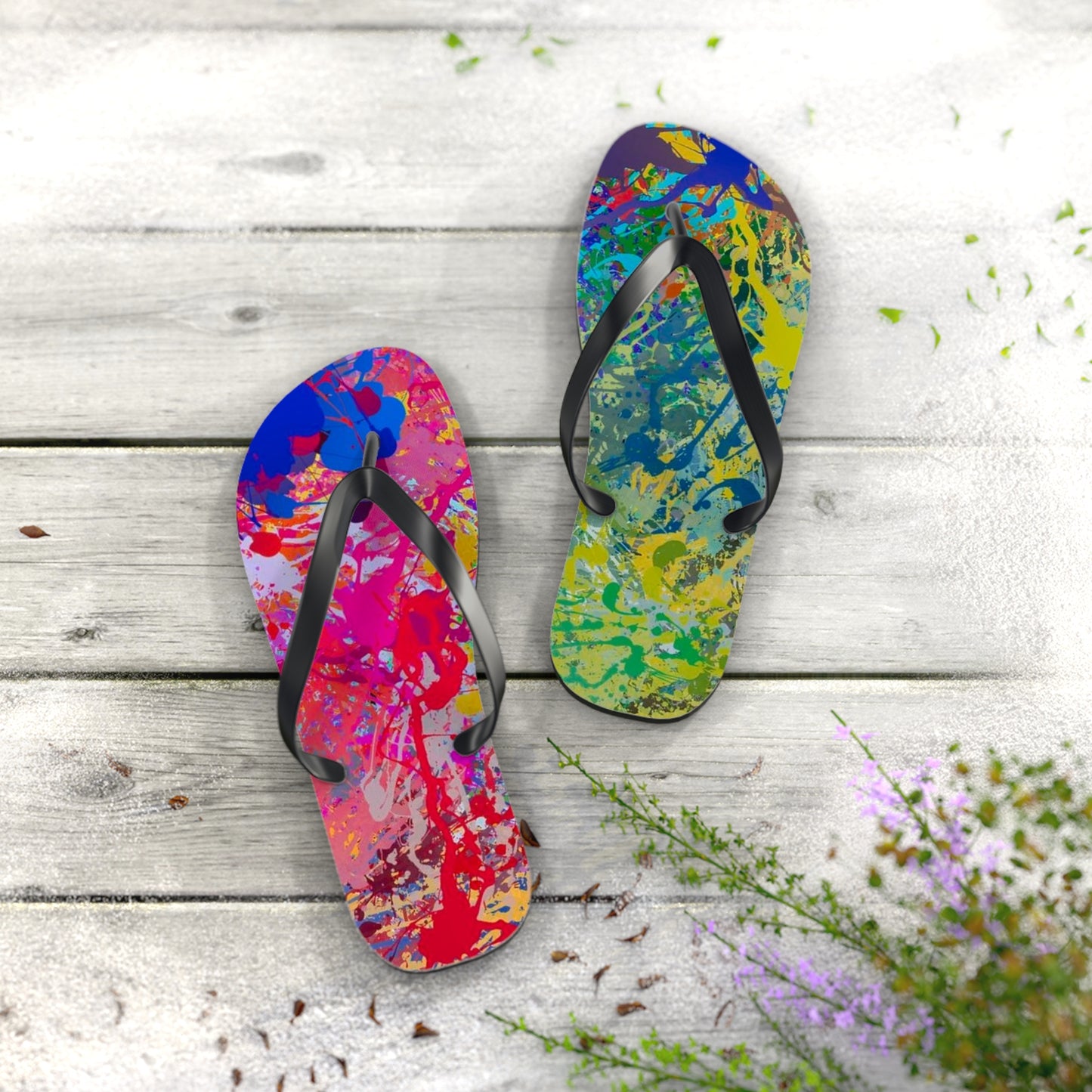 Paint Splatter Beach Sandals, Slides for Summer, Flip Flops, Water Resistant