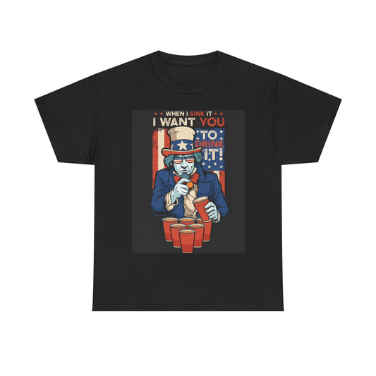 Beer Pong Tshirt Funny American Flag USA July 4th Beer Unisex Heavy Cotton Tee