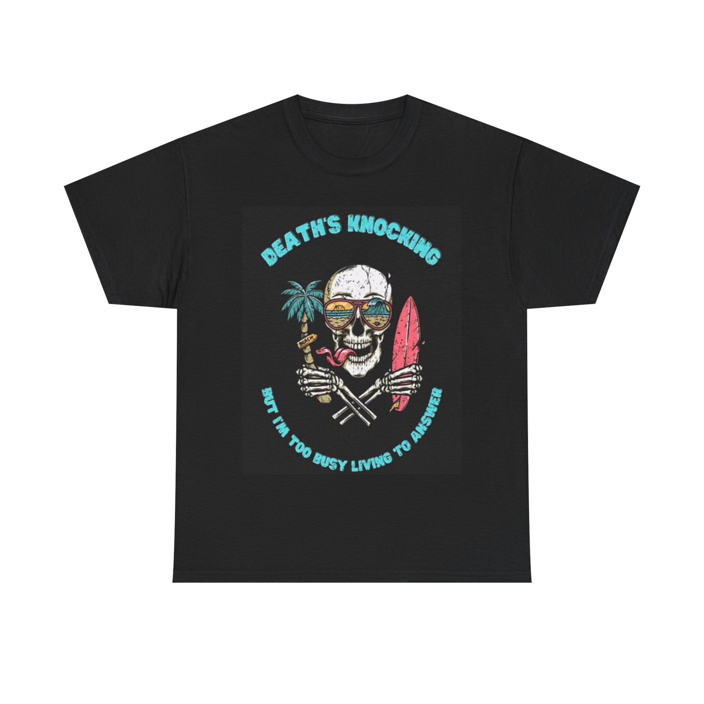 Deaths Knocking Shirt Retro Skeleton Graphic Gift Unisex Heavy Cotton Tee