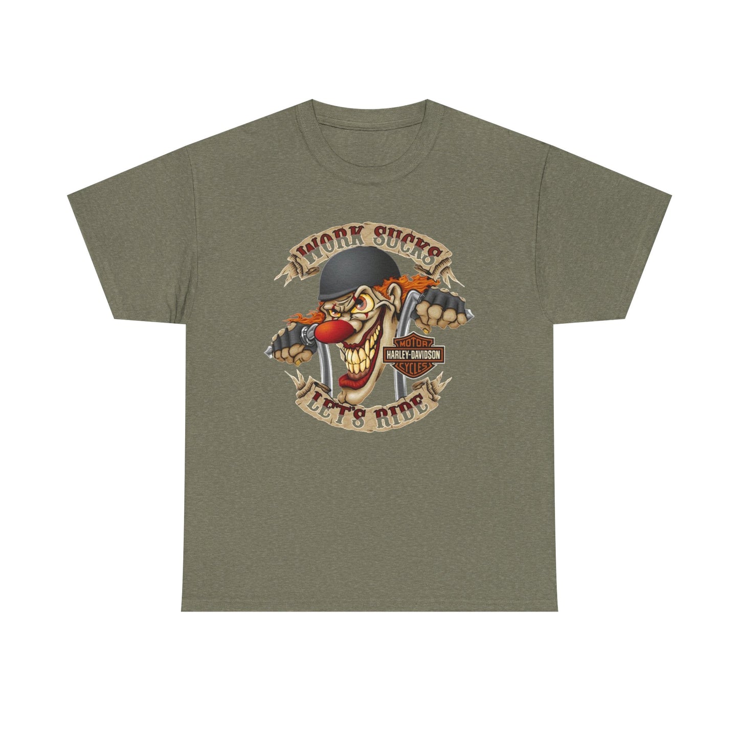 Harley Davidson Graphic T Shirt Lets Ride Work Sucks Unisex Heavy Cotton Tee