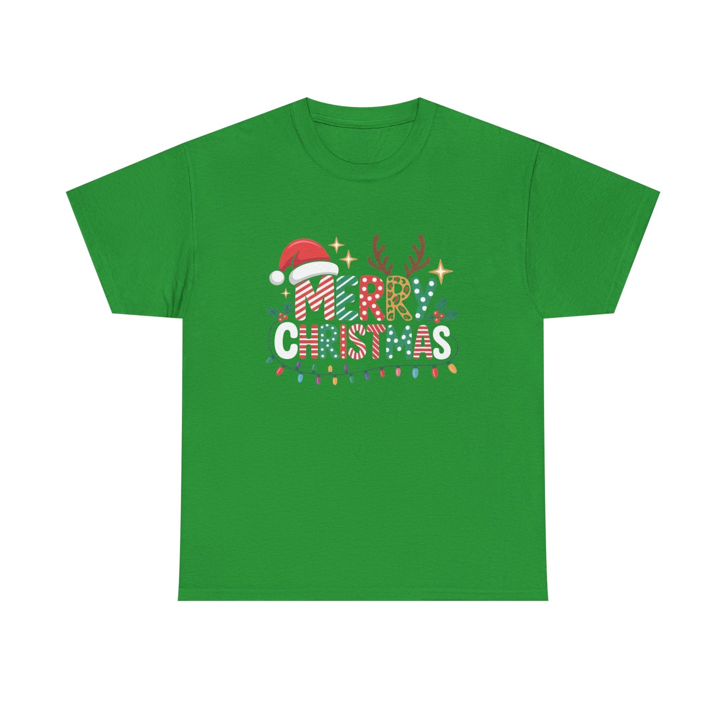 Merry Christmas Antlers Graphic T Shirt NEW Unisex Heavy Cotton Tee