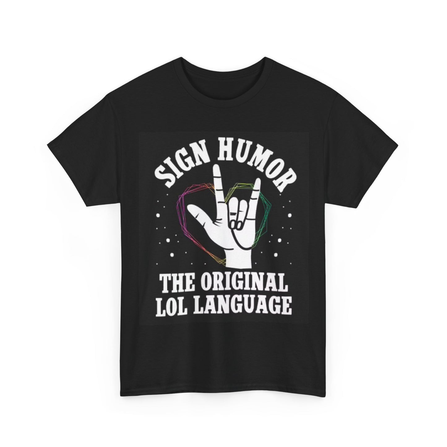 Sign Language Funny Shirt Neon Heart Graphic Unisex Heavy Cotton Tee