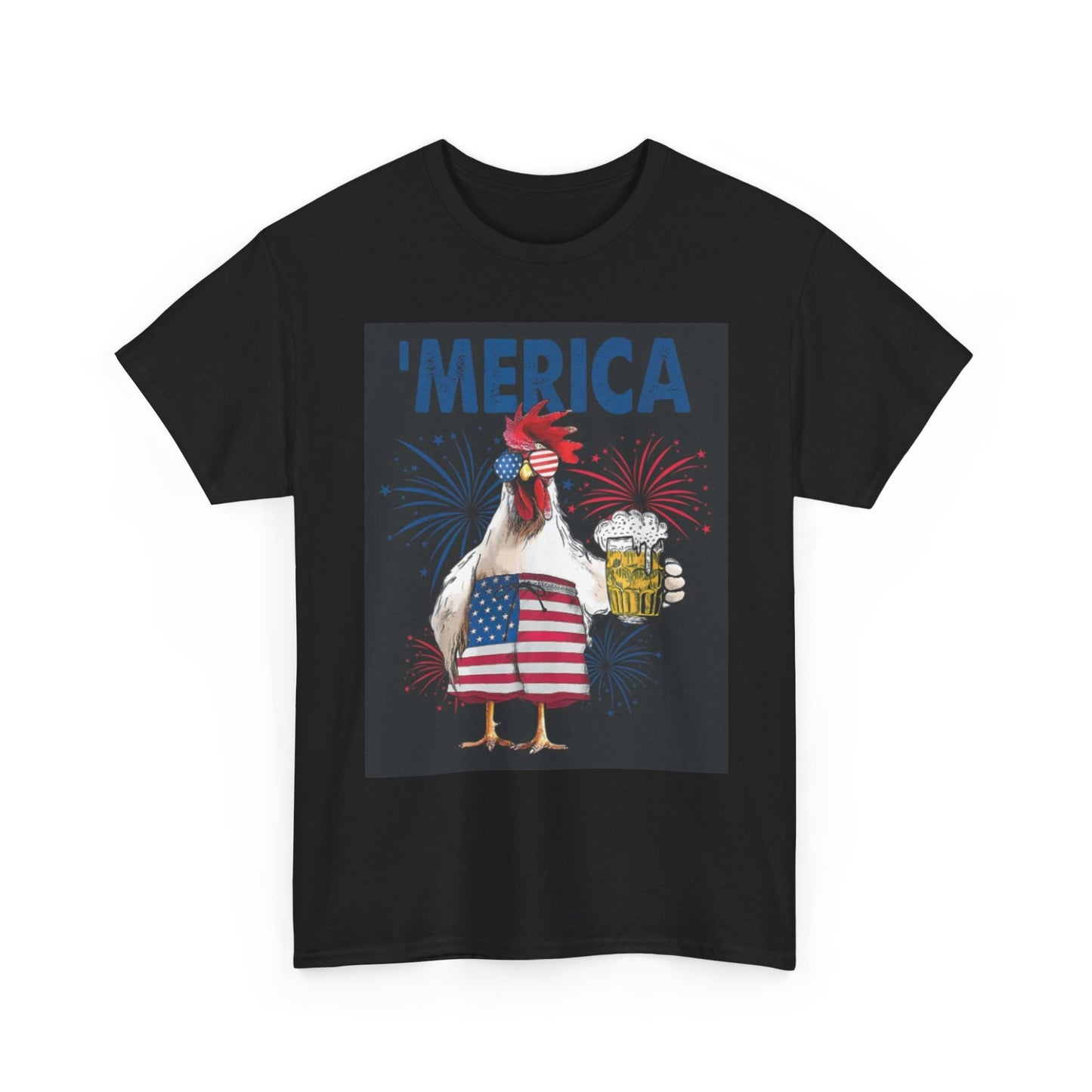 MERICA Graphic T Shirt Funny Beer And Fireworks Unisex Heavy Cotton Tee
