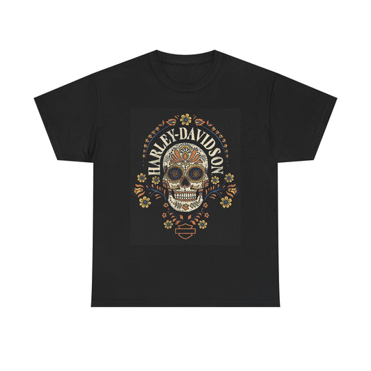 Harley Davidson Graphic T Shirt Vintage Motorcycles Day Of The Dead Heavy Cotton