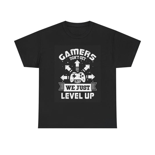Gamers Level Up Graphic T Shirt Funny Unisex Heavy Cotton Tee