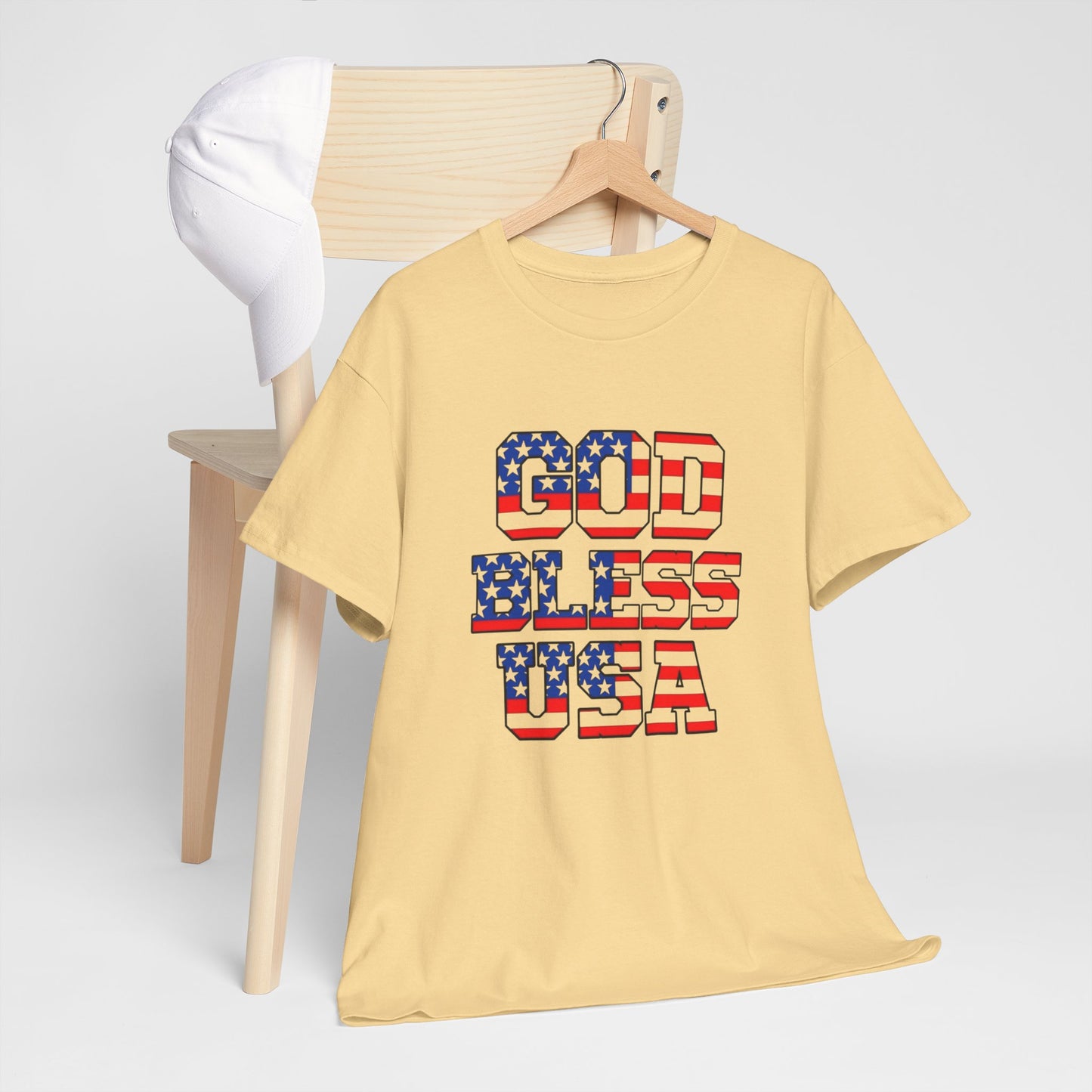 God Bless USA American Flag Graphic T Shirt Heavy Cotton Tee