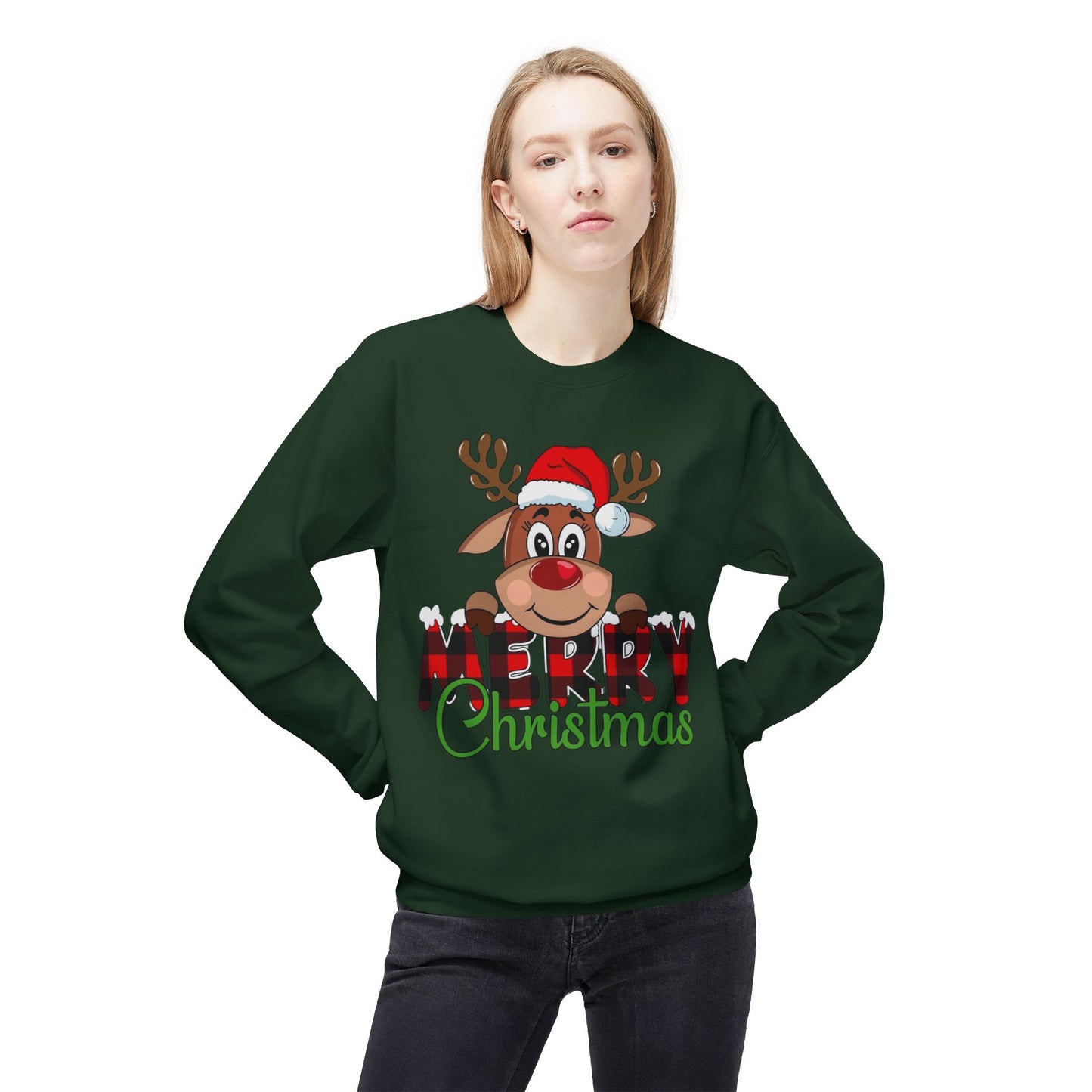 Merry Christmas Cute Deer Sweater NEW Unisex Fleece Crewneck Sweatshirt