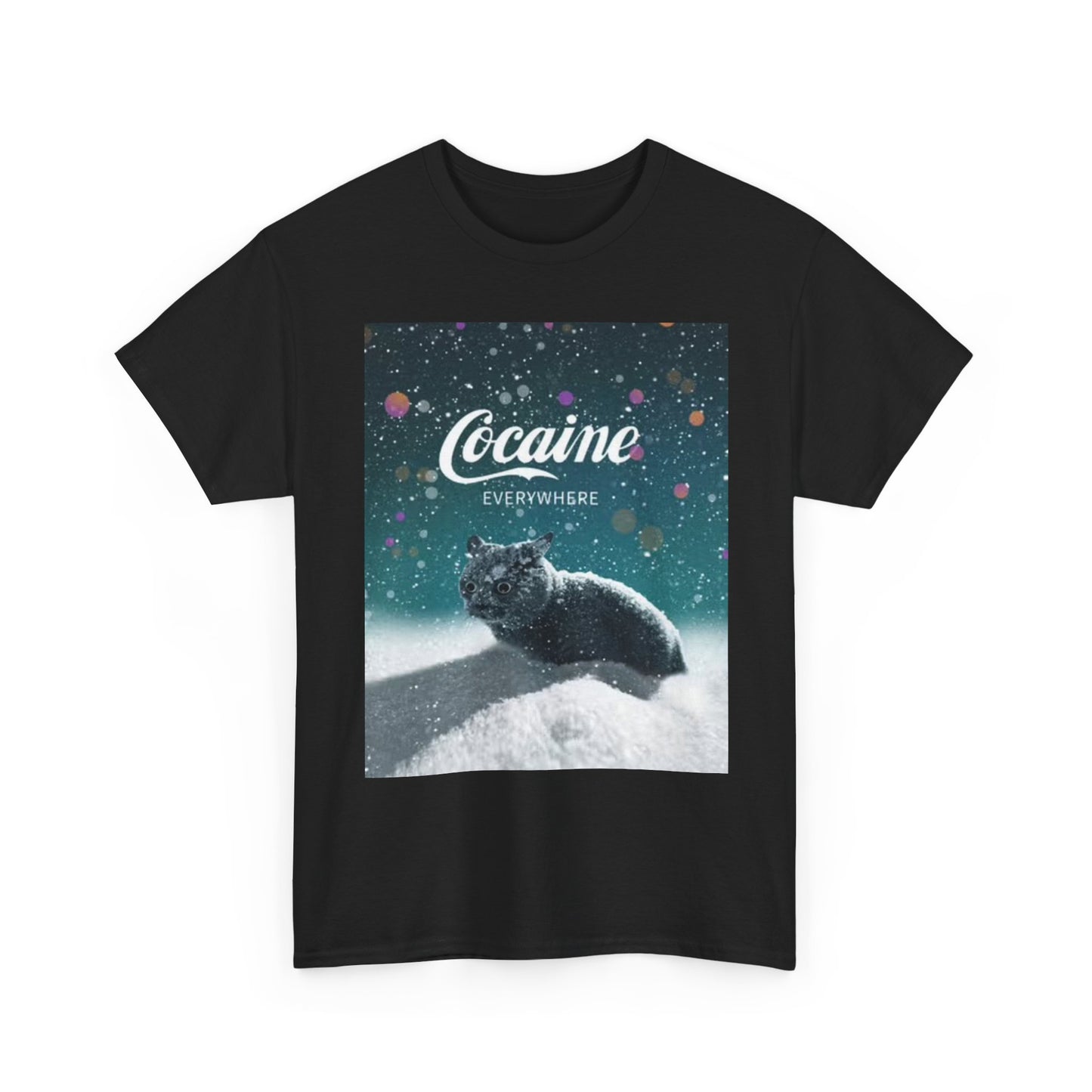 Cocaine Everywhere Funny Cat Graphic T Shirt NEW Unisex Heavy Cotton Tee