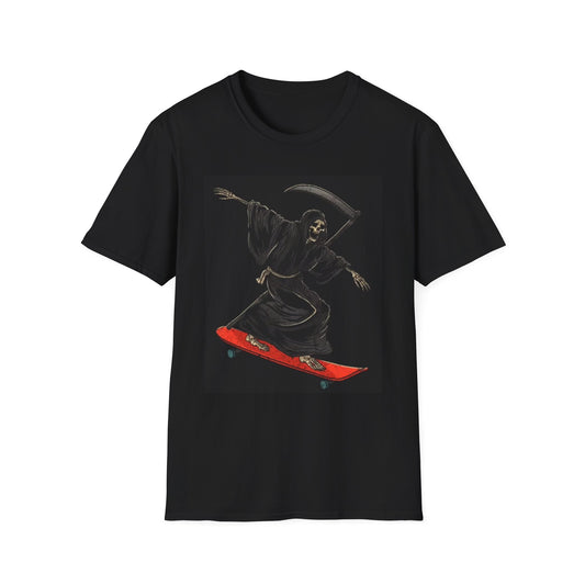 Skating Death Graphic T Shirt Grim Reaper Funny Unisex Softstyle T-Shirt
