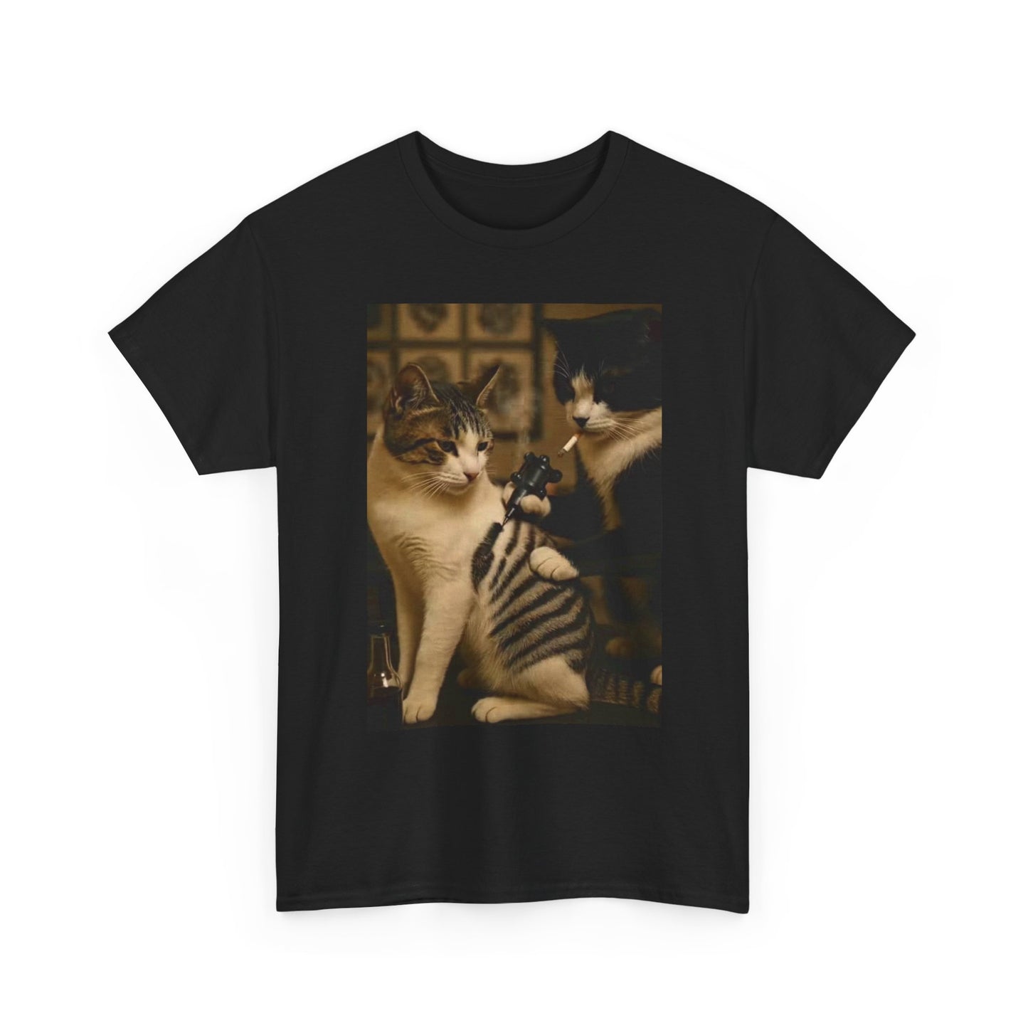 Cat Tattoo Funny Graphic T Shirt Unisex Heavy Cotton Tee BRAND NEW