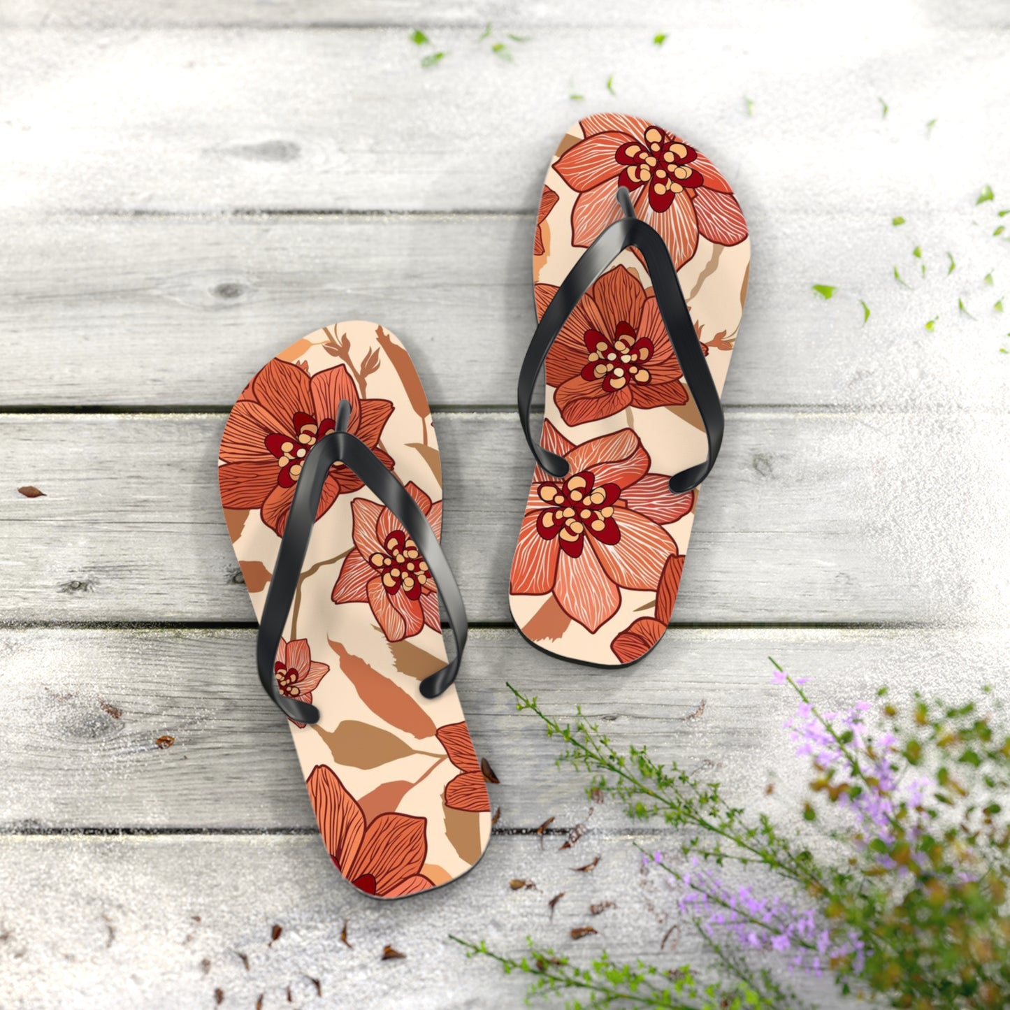 Tropical Flowers Beach Vibes Sandals Summer Flip Flops Slides BRAND NEW