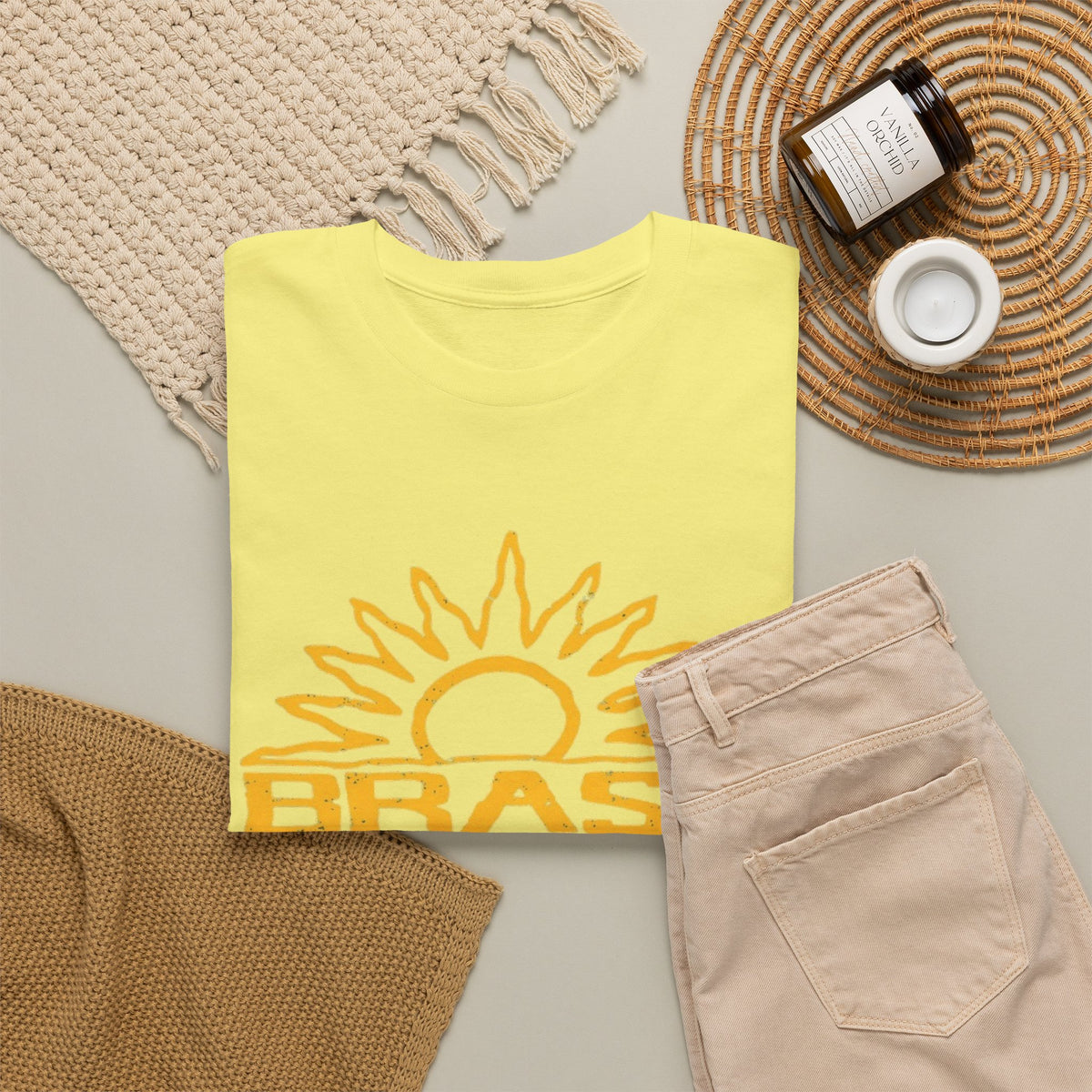 Brazil Sun Graphic T Shirt Men's Retro Classic Heavy Cotton Tee