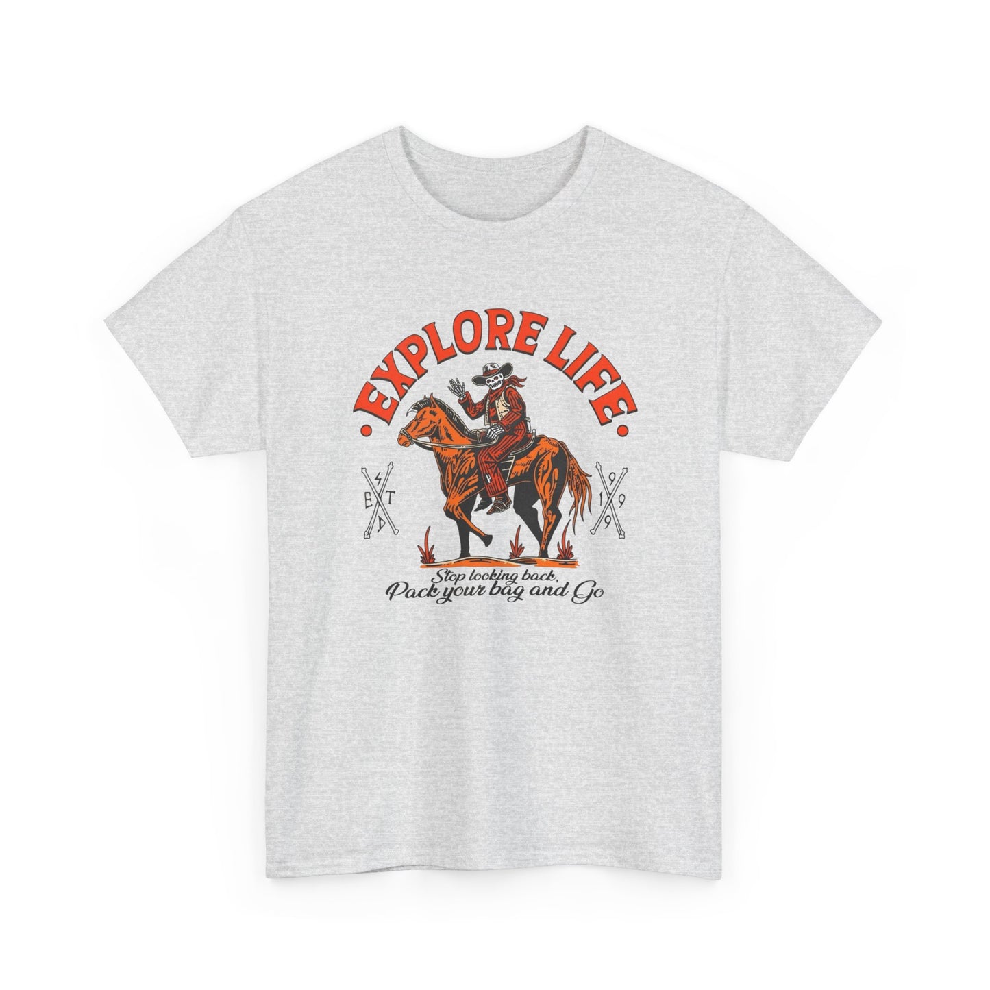 Explore Life Cowboy Graphic T Shirt Unisex Heavy Cotton Tee New Gift