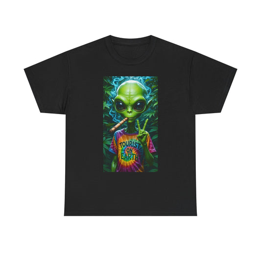 Alien Pothead Graphic T Shirt Funny Unisex Heavy Cotton Tee
