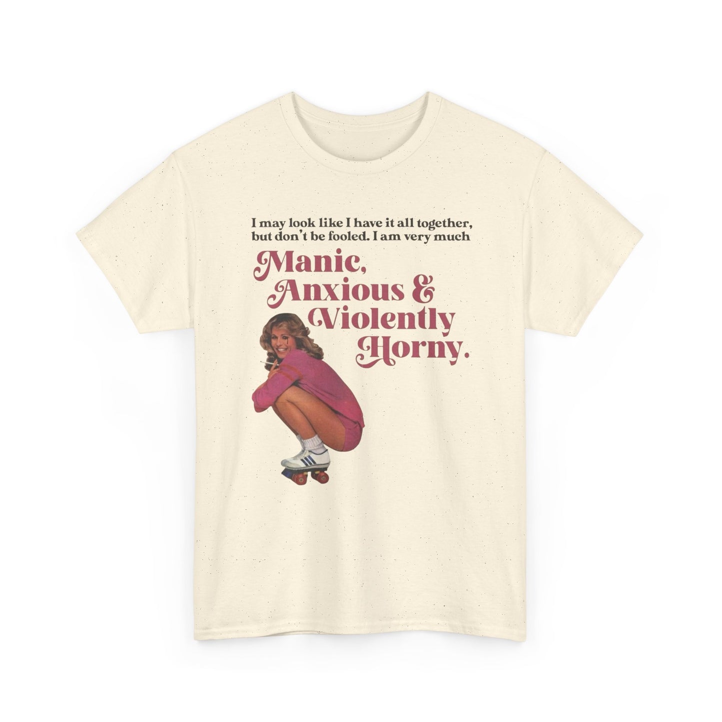 Anxious And Violently Horny Vintage Graphic T-Shirt Womens Comfy Cotton Tee NEW