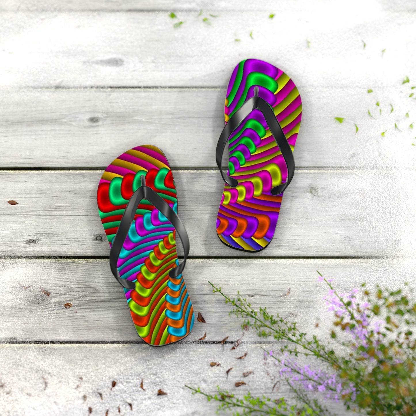 Groovy Tie Dye Flip Flops, Sandals Slides, Summer Footwear, Brand New