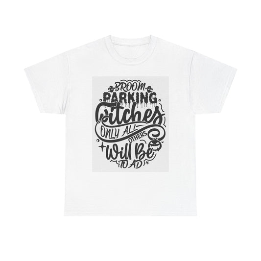 Witch Broom Parking T Shirt Funny Halloween Unisex Heavy Cotton Tee