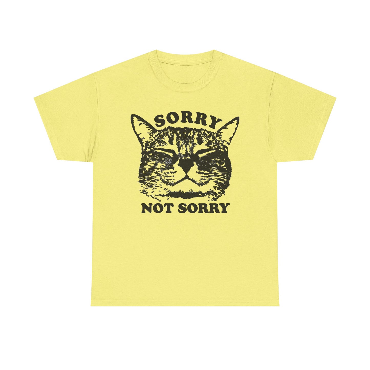 Sorry Not Sorry Funny Cat Jokes Graphic T Shirt Regular Men's Heavy Cotton Tee