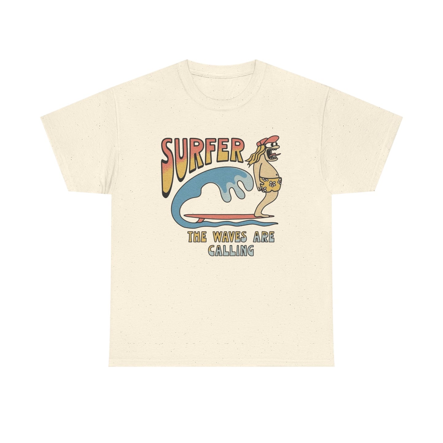 Surfer The Waves Are Calling Graphic T Shirt Unisex Heavy Cotton Tee Gift
