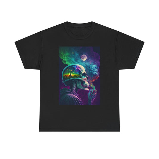 Skull Smoking Outer Space T Shirt Retro Neon Unisex Heavy Cotton Tee
