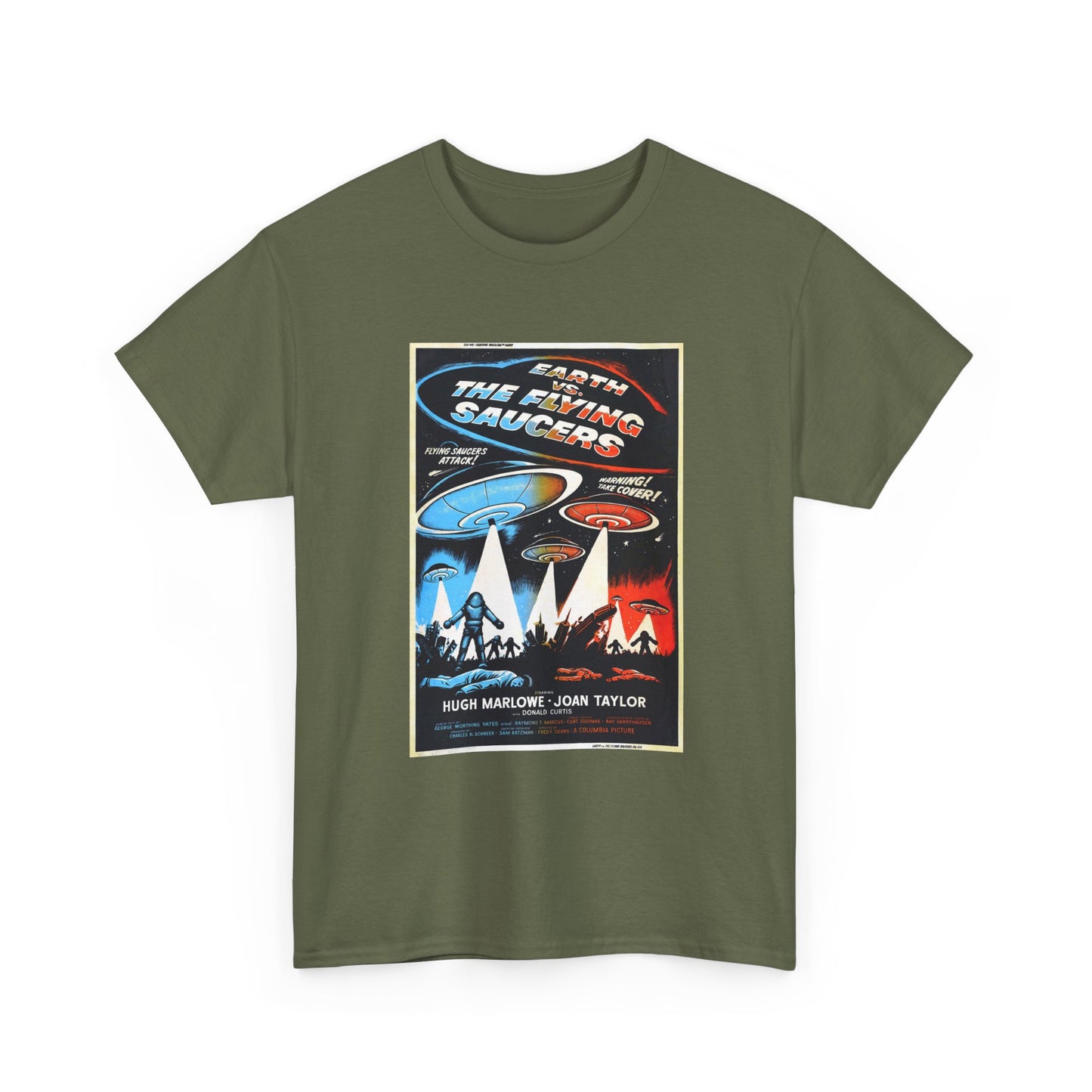 Earth vs Flying Saucers Tshirt Vintage Movie Poster Unisex Heavy Cotton Tee