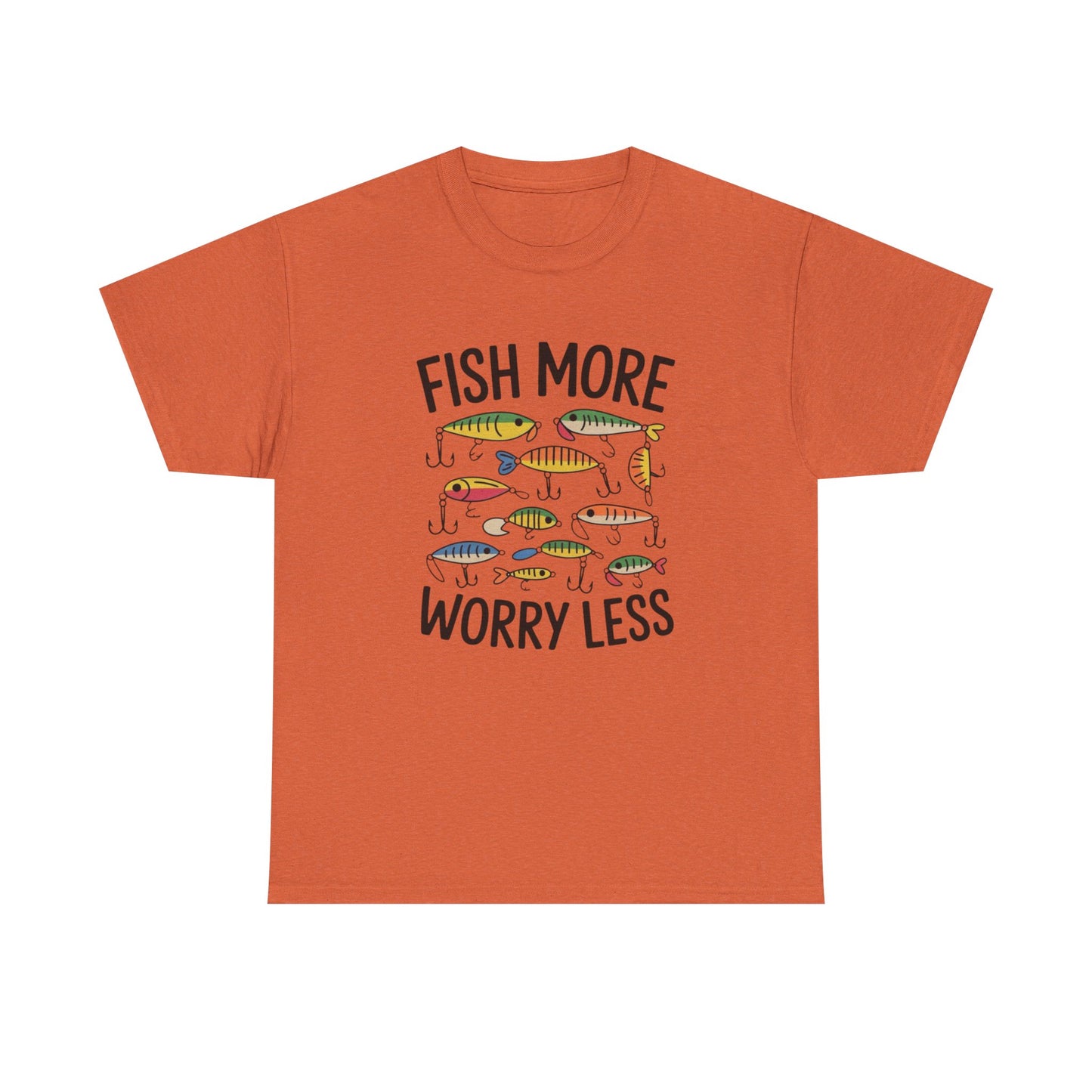 Fish More Worry Less Graphic T Shirt NEW Adult Unisex Heavy Cotton Tee